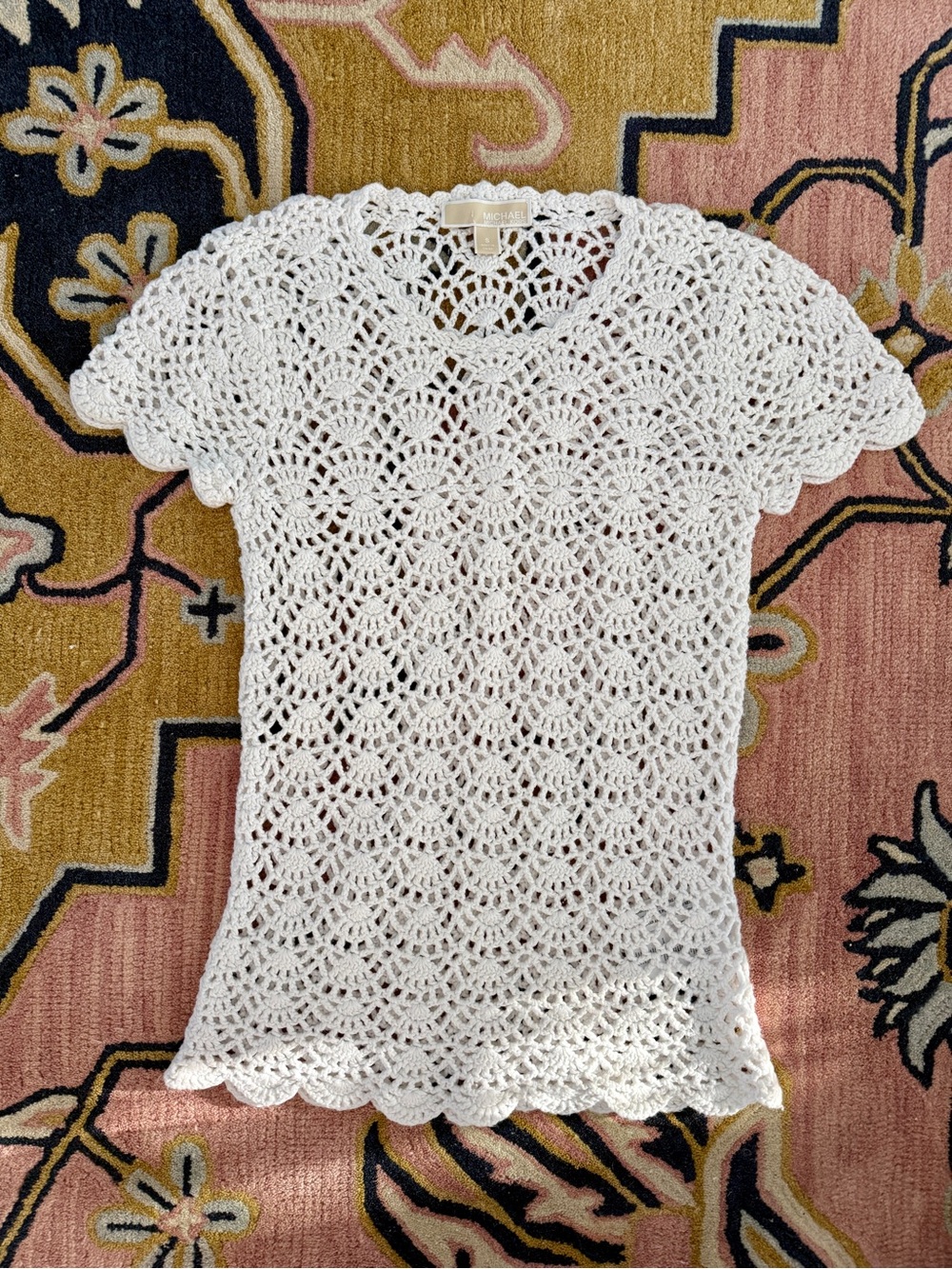 MICHAEL Michael Kors White Crochet Short-Sleeve Top   NWOT